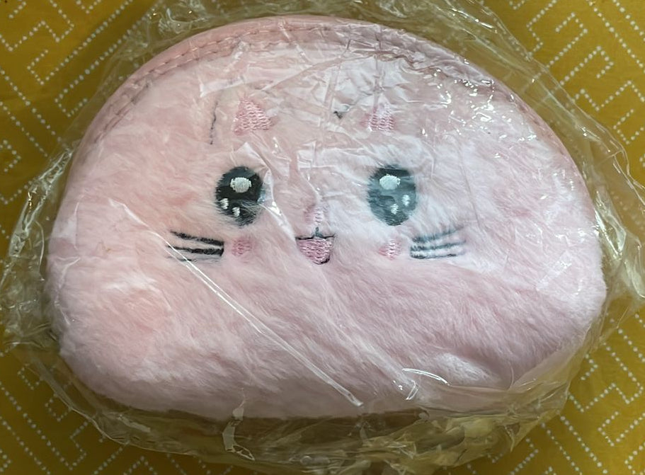 Pink Fluffy Cat Face Accessory Pouch