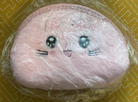 Pink Fluffy Cat Face Accessory Pouch
